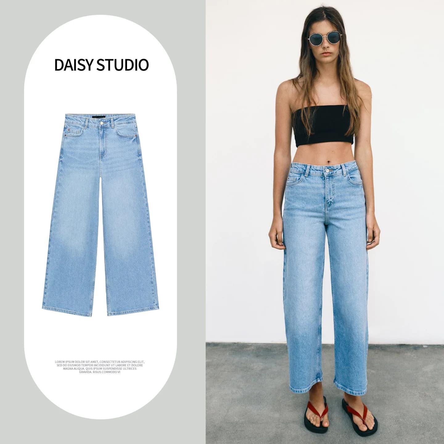 Spring 2026 New Arrival High Waist Wide Leg Zipper Casual Long Length Commuter Style Women's Jeans Polyester Fiber No Stretch