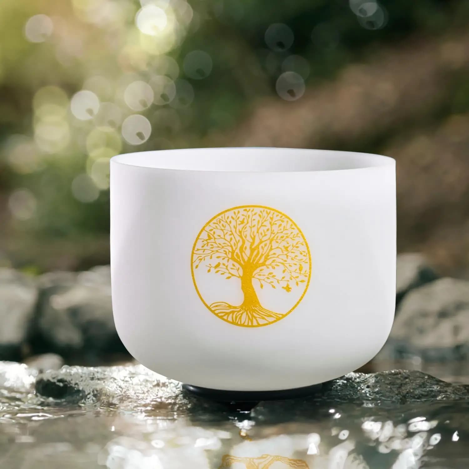 CVNC 440/432hz 8" CDEFGAB Note Chakra Crystal Singing Bowl Sound Healing, Frosted Quartz Crystal Tree of Life Sound Bowl