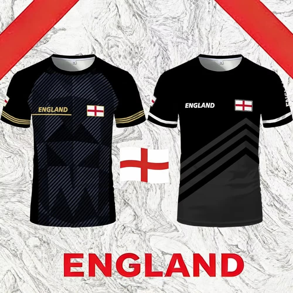 Maglia da Calcio 2026 con Bandiera dell'Inghilterra, T-Shirt Casual Streetwear alla Moda, Unisex, Collo Tondo, Manica Corta, Top per Allenamento Calcistico