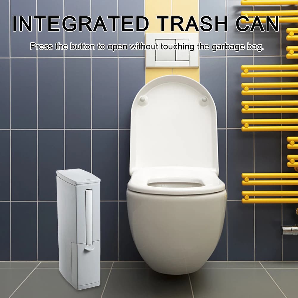 Set Integrato di Cestino e Spazzola per WC, Cestino Rettangolare con Apertura a Un Tasto e Coperchio, Accessori per il Bagno
