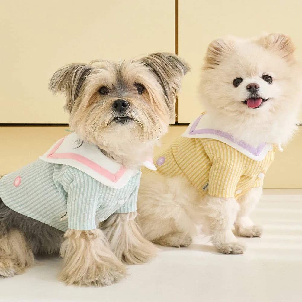 Teddy Navy Collar T-shirt Summer Striped Dog Clothes Breathable Small and Medium sized Dog Vest Open Buckle Two Leg Clothes