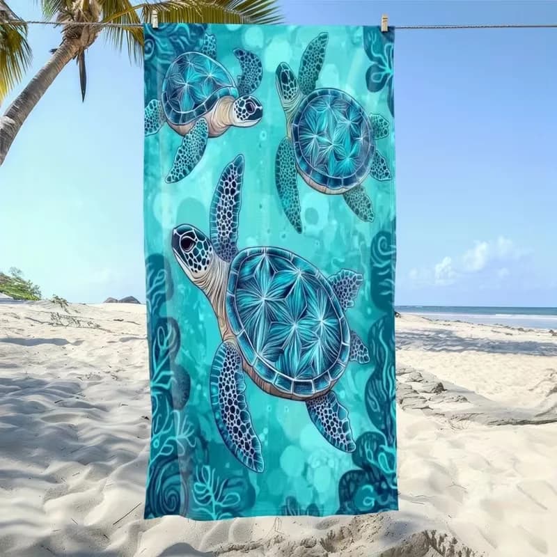 Telo mare con stampa tartaruga marina, paesaggio oceanico, ad asciugatura rapida, anti-sabbia, assorbente, per spiaggia, piscina, viaggi e vacanze