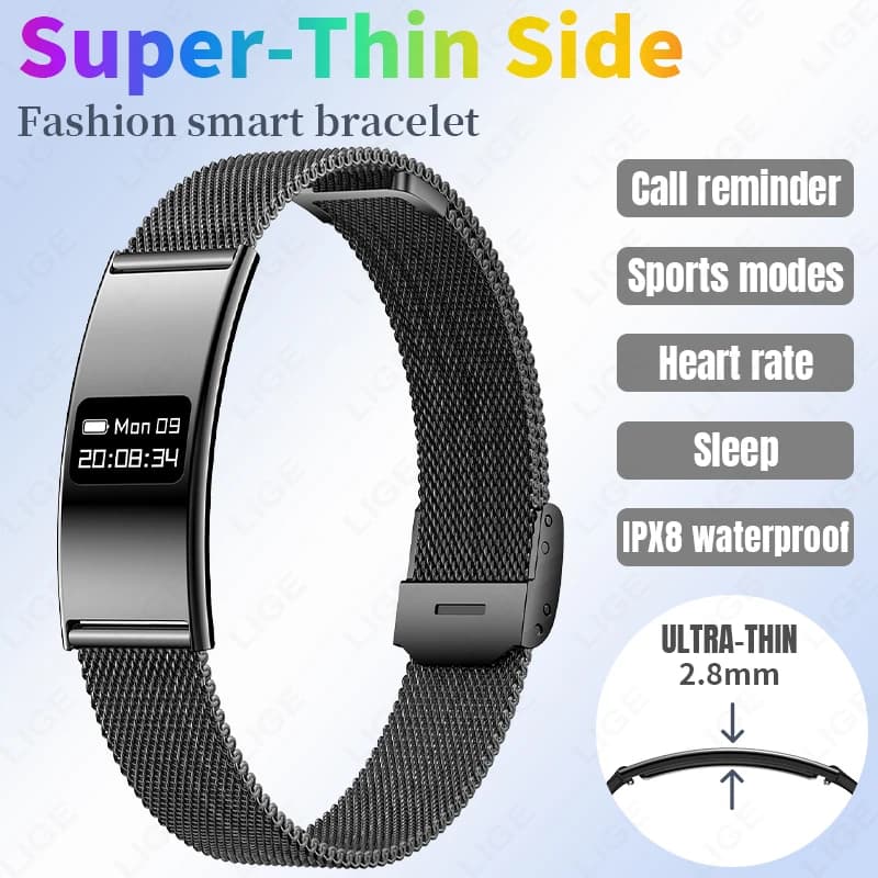 Nuovo Braccialetto Smart Ultra Sottile per Uomo e Donna, Fitness Tracker con Promemoria Chiamate, Monitoraggio Salute, Cardiofrequenzimetro, Impermeabile