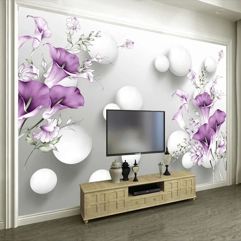 3D Stereo Circle Ball Purple Calla Flowers Murales Bedroom Modern Bedroom Living Room TV Background Wall painting