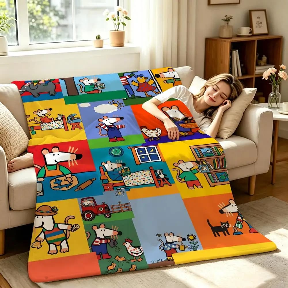 Cartoon M-Maisy M-Mouse Throw Soft Warm Flannel Throw Blanket, Multi-use for Sofa Bed Office Nap