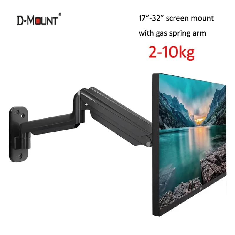 D-MOUNT DW150 TV Wall Mount with Gas Spring, 13"-32", 2-9KG, LCD Monitor Support, Long Orientable and Adjustable Arm, 75x75 100x100
