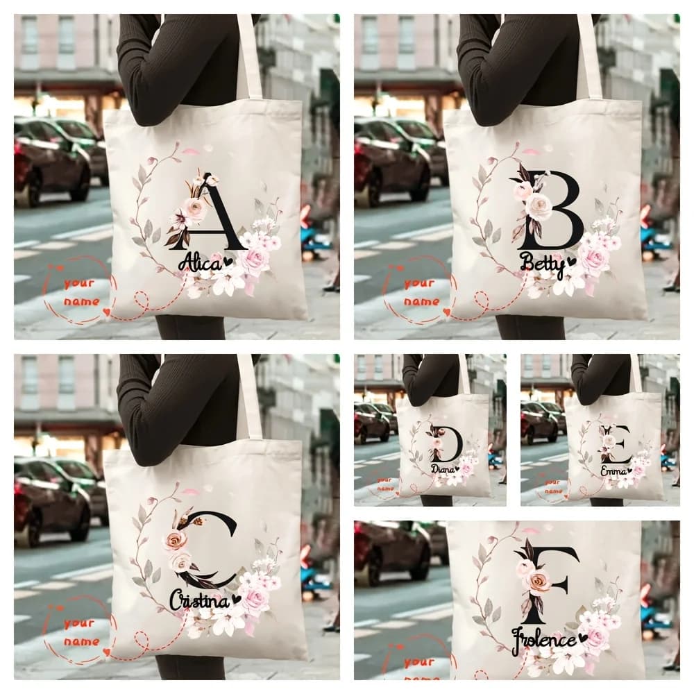 Borsa in tela personalizzata con iniziali personalizzate dalle 26 lettere inglesi, riutilizzabile ed elegante, adatta sia per uomini che per donne