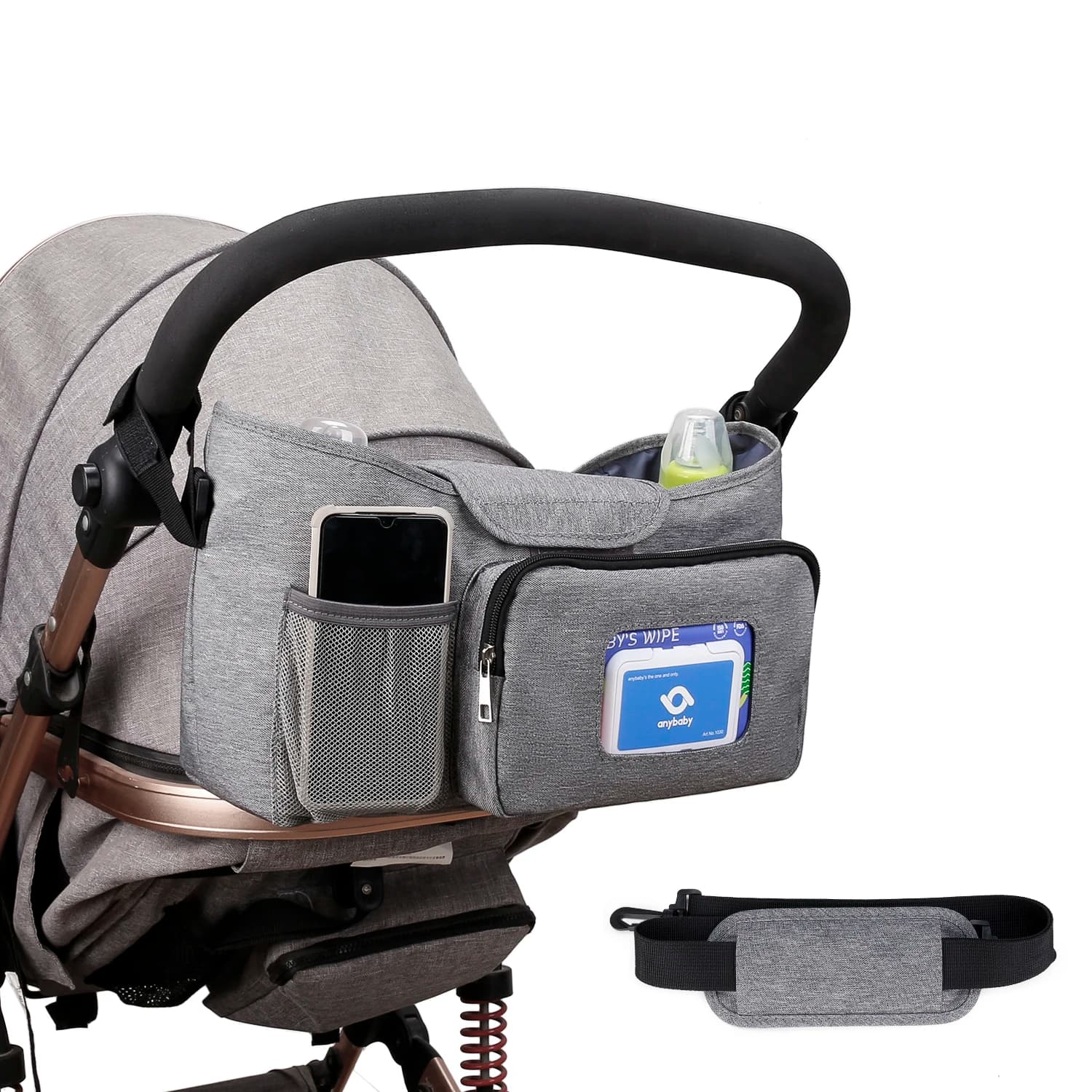 aby Borsa per pannolini piccola Organizzatore per passeggino con portabicchieri isolato e tracolla Mini custodia per passeggino per esterno