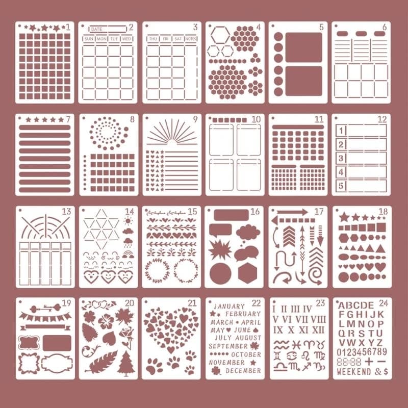 24 pz Journal Stencil 5 Graffiti Modelli Disegno per DIY Diario Planner Notebook Scrapbook Calendari Programma