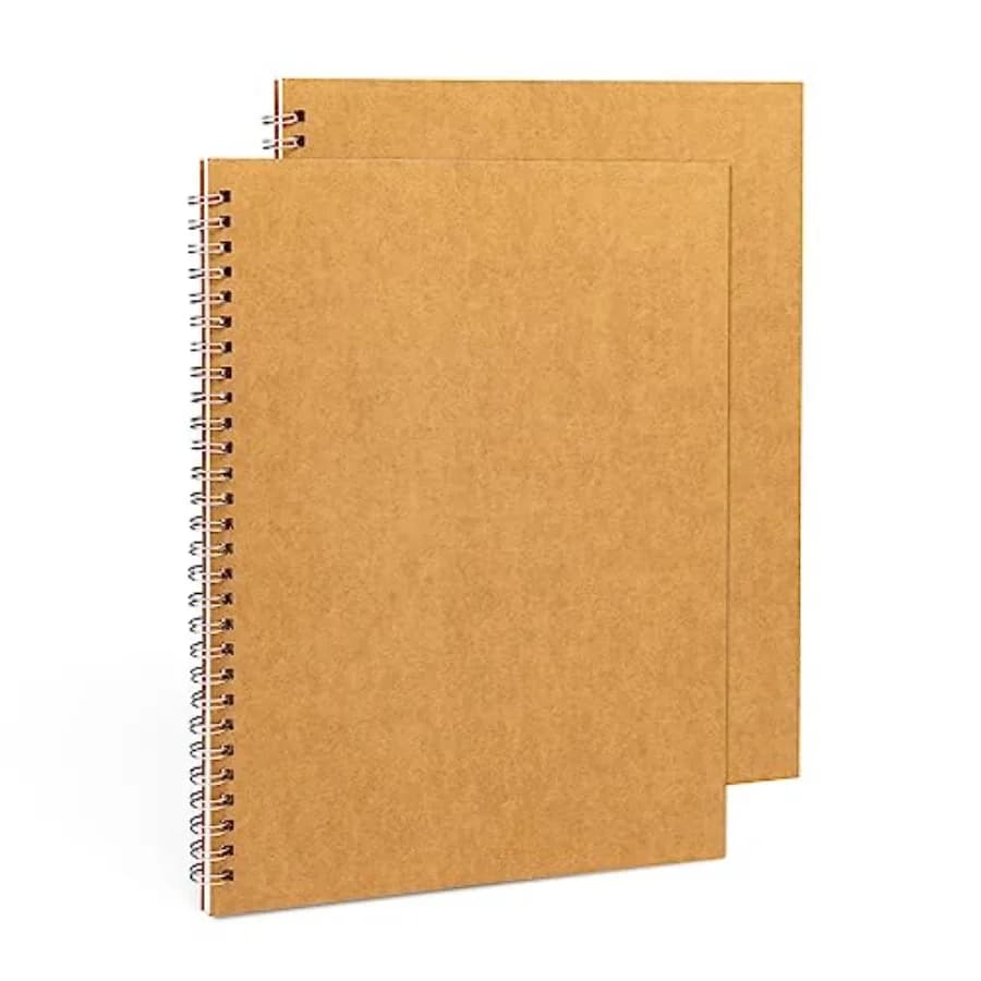 10 inch x 7.5 inch, 100GSM, Blank Spiral Notebook, 2-Pack, Soft Cover, Sketch book, 50 Pages/ 25 Sheets, Brown