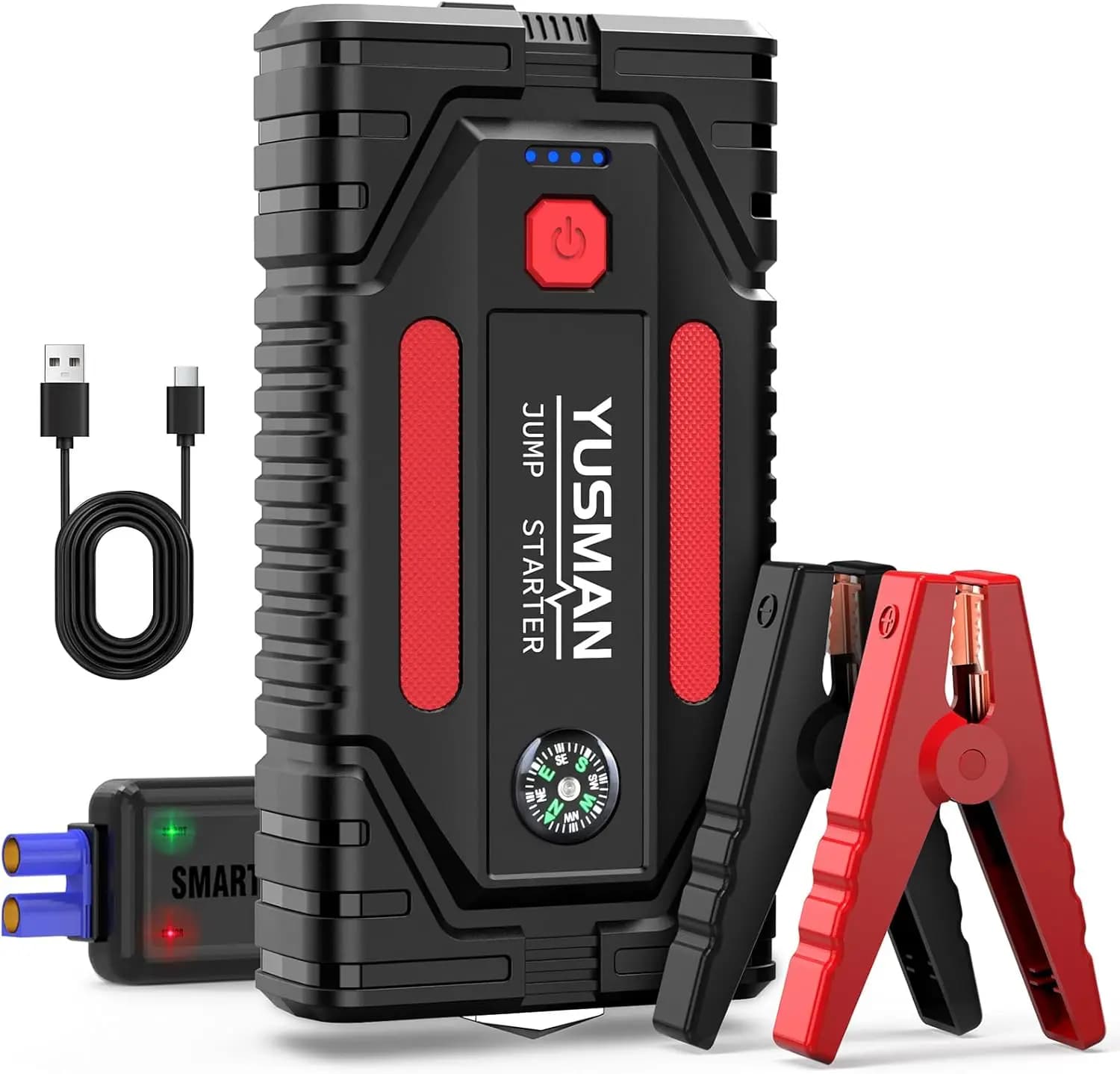 Avviatore portatile per auto da 4000 A, caricabatteria da 12 V con luce LED per motori a benzina e diesel