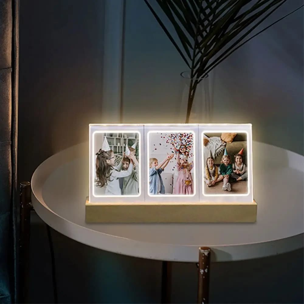 Cornice per foto 3 in 1 Fotocamera istantanea Luce a LED in acrilico Portafoto da 3 pollici Tavolo fotografico per Fujifilm/Polaroid Desktop Decor