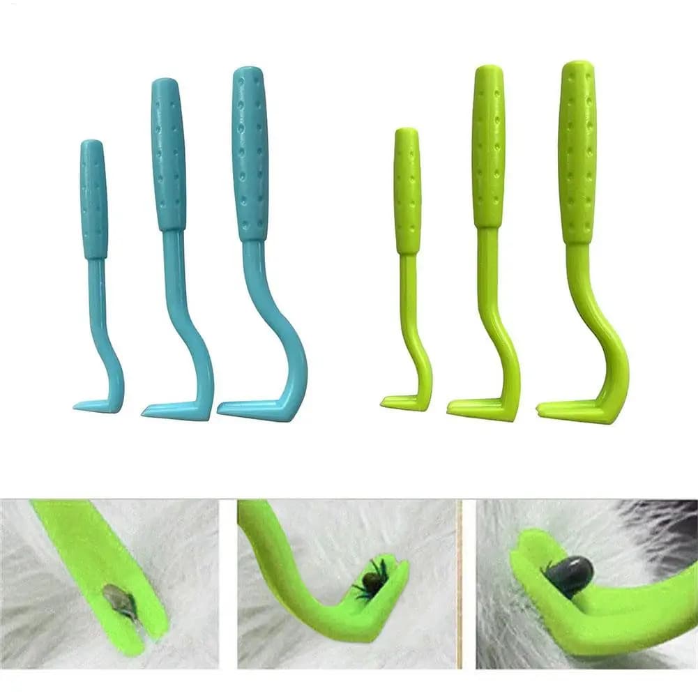 Set 3 Pezzi Pinzette e Ganci per Rimozione Zecche e Pulci, Accessori per Cani e Gatti, Estrattore di Zecche e Acari