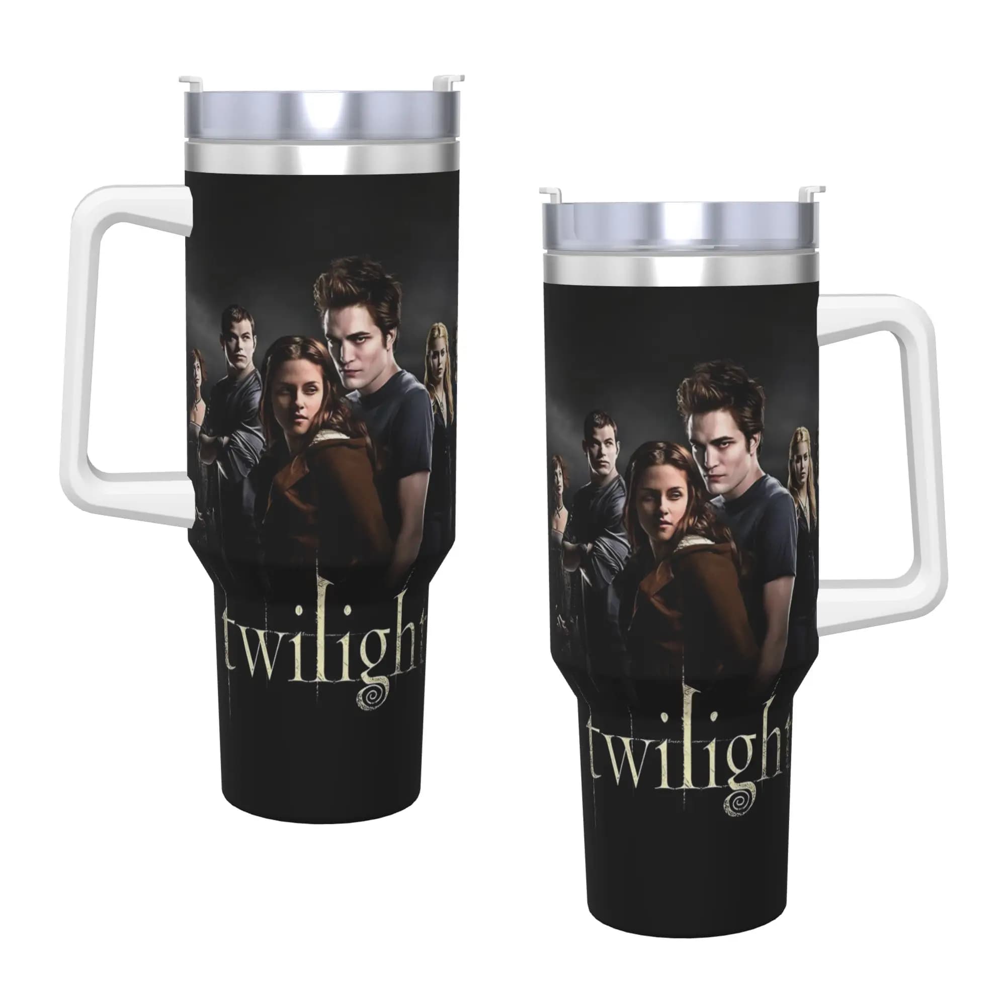 Tumbler in Acciaio Inox Twilight Edward Bella con Cannuccia e Coperchio, Grande Tazza da Auto per Bevande Calde e Acqua