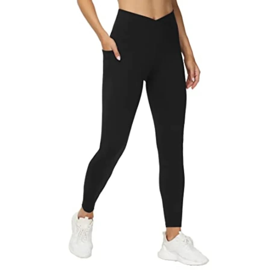 Leggings da allenamento da donna THE GYM PEOPLE con vita incrociata a V, controllo pancia, pantaloni da corsa e yoga con tasche