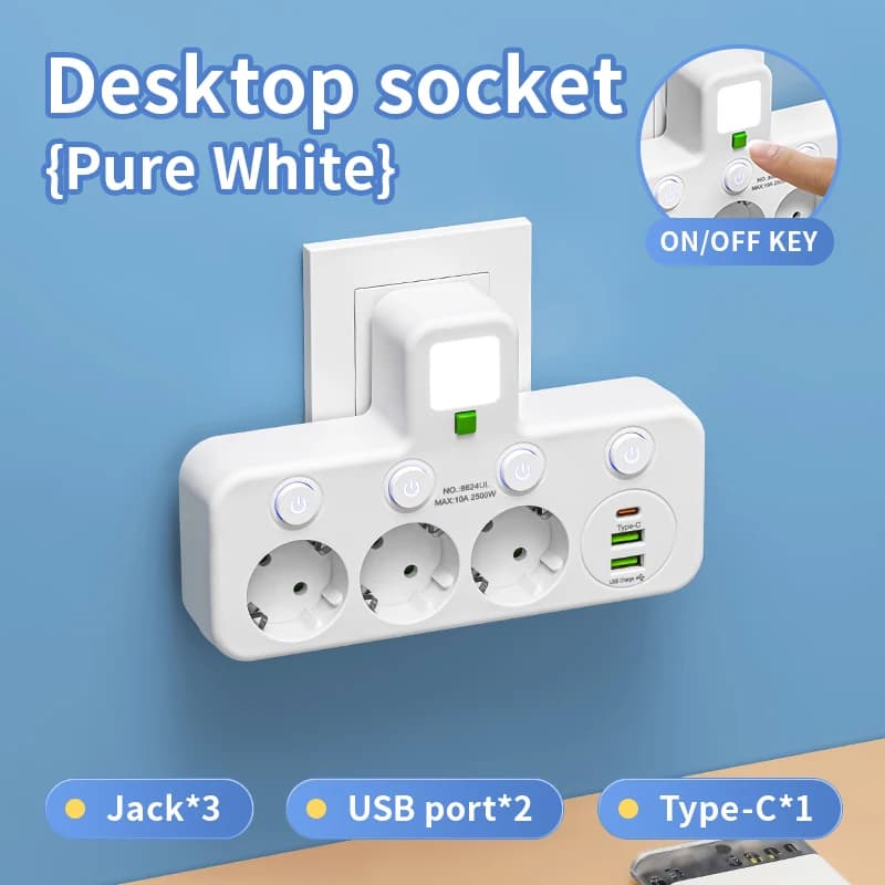 Presa CA UE Presa multipla Interruttore indipendente montato a parete Presa multipla Filtro di rete con adattatore filtro di rete di ricarica USB