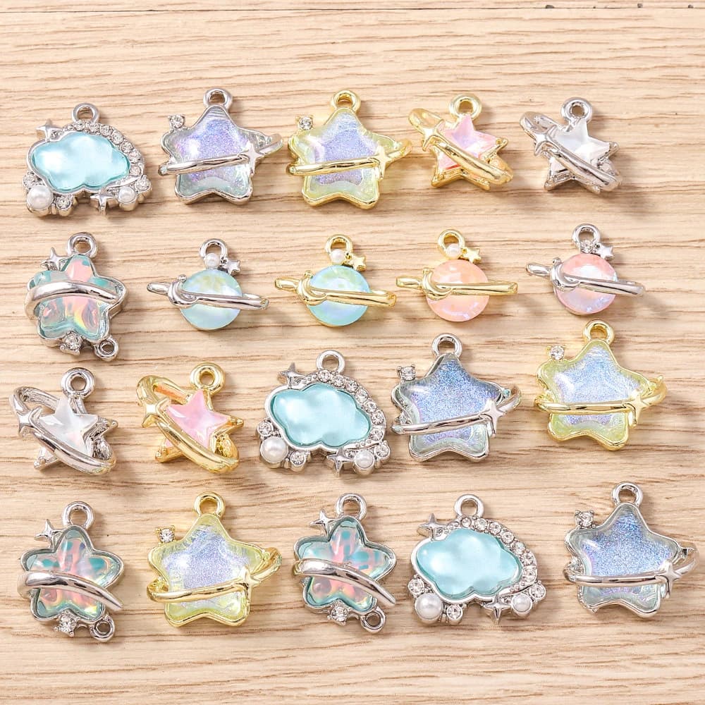 5 pezzi mix di simpatici pendenti con ciondoli a forma di stella di cristallo per la creazione di gioielli, orecchini pendenti, collane, bracciali, accessori artigianali fai da te