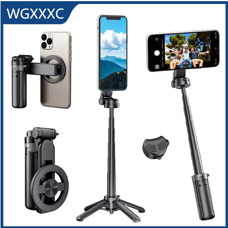 Supporto Magnetico per Telefono con Asta Selfie Retrattile e Supporto a Quattro Angoli con Bluetooth per Smartphone, Streaming Live e Riprese