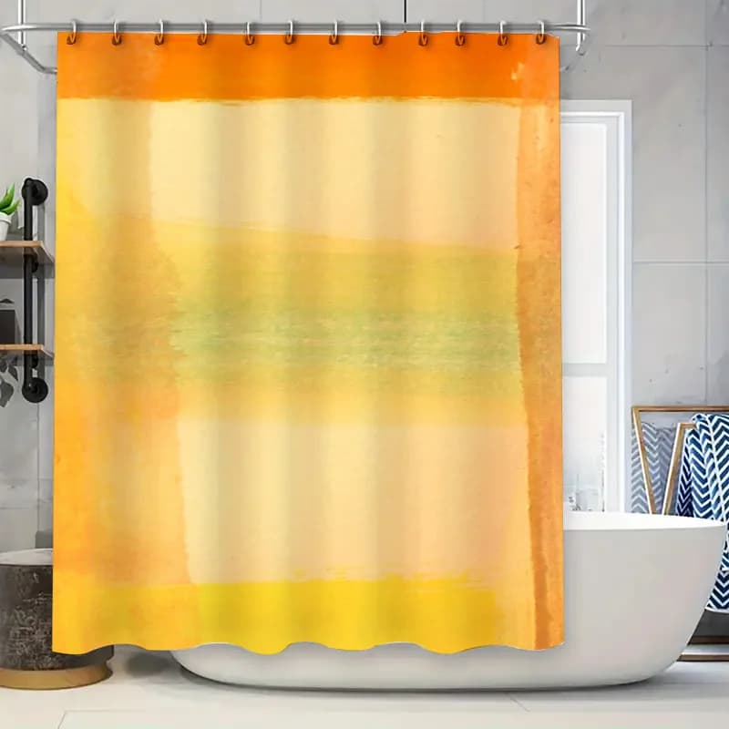 Tenda da doccia ad acquerello dipinta a mano, design astratto arancione e giallo, arredamento per il bagno, dimensioni personalizzabili disponibili