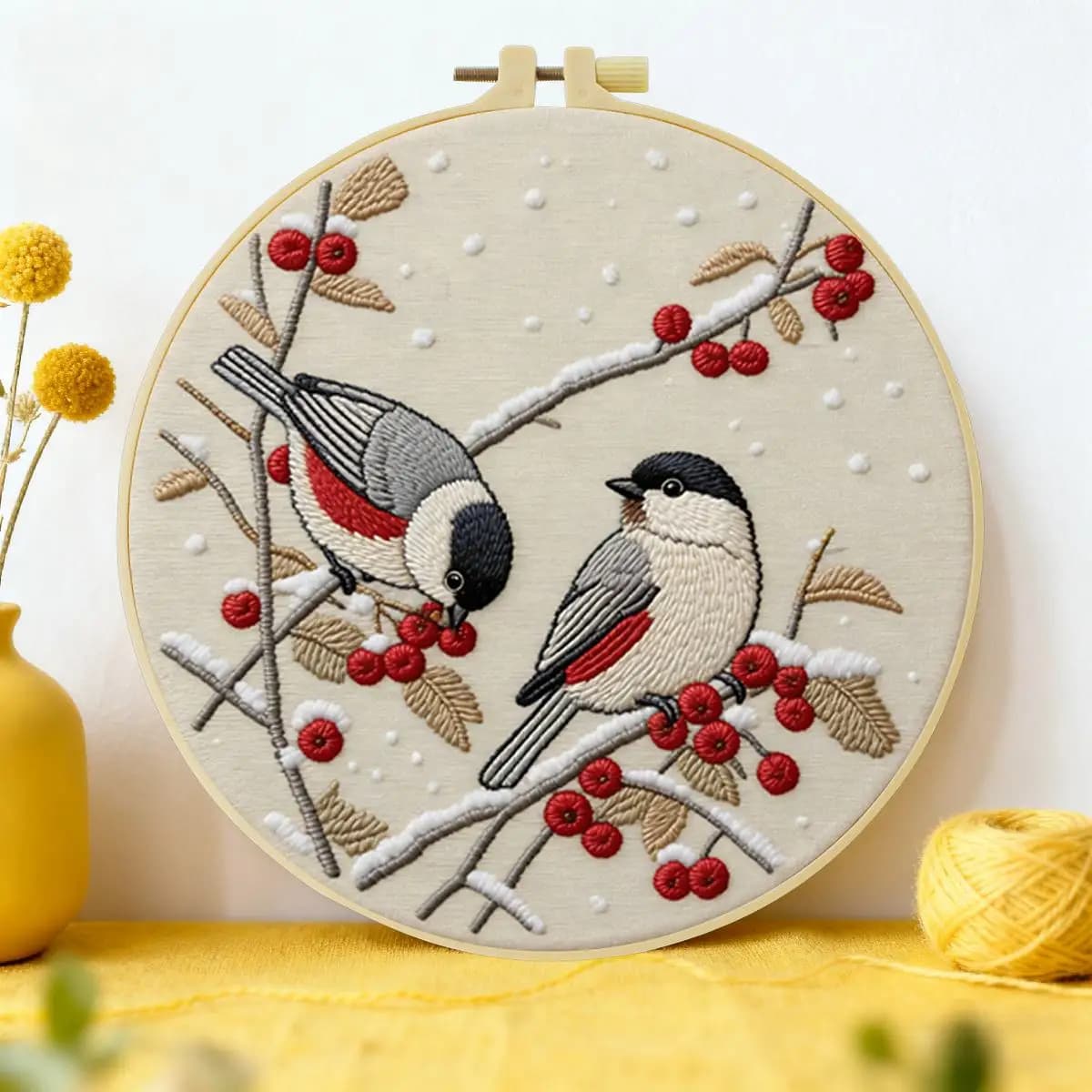 Kit Ricamo Fai da Te 20x20cm/15x15cm (7.87/6.3 pollici) con Motivo Animale - Uccello, Kit per Principianti, Artigianato, Cucito Artistico