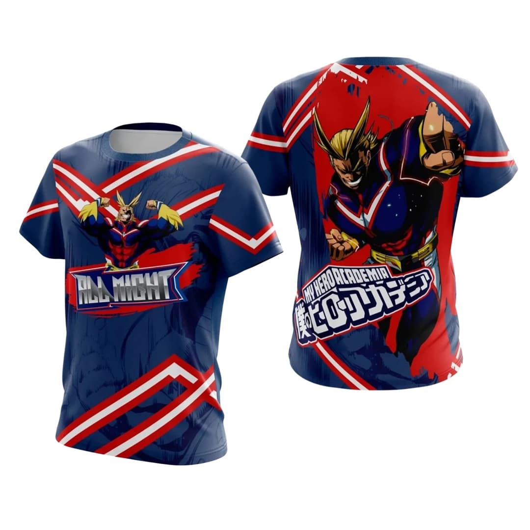 Bandai My Hero Academia All Might One For All Anime T-shirt con stampa all-over per adulti e bambini, estiva, ad asciugatura rapida, morbida, comoda e leggera