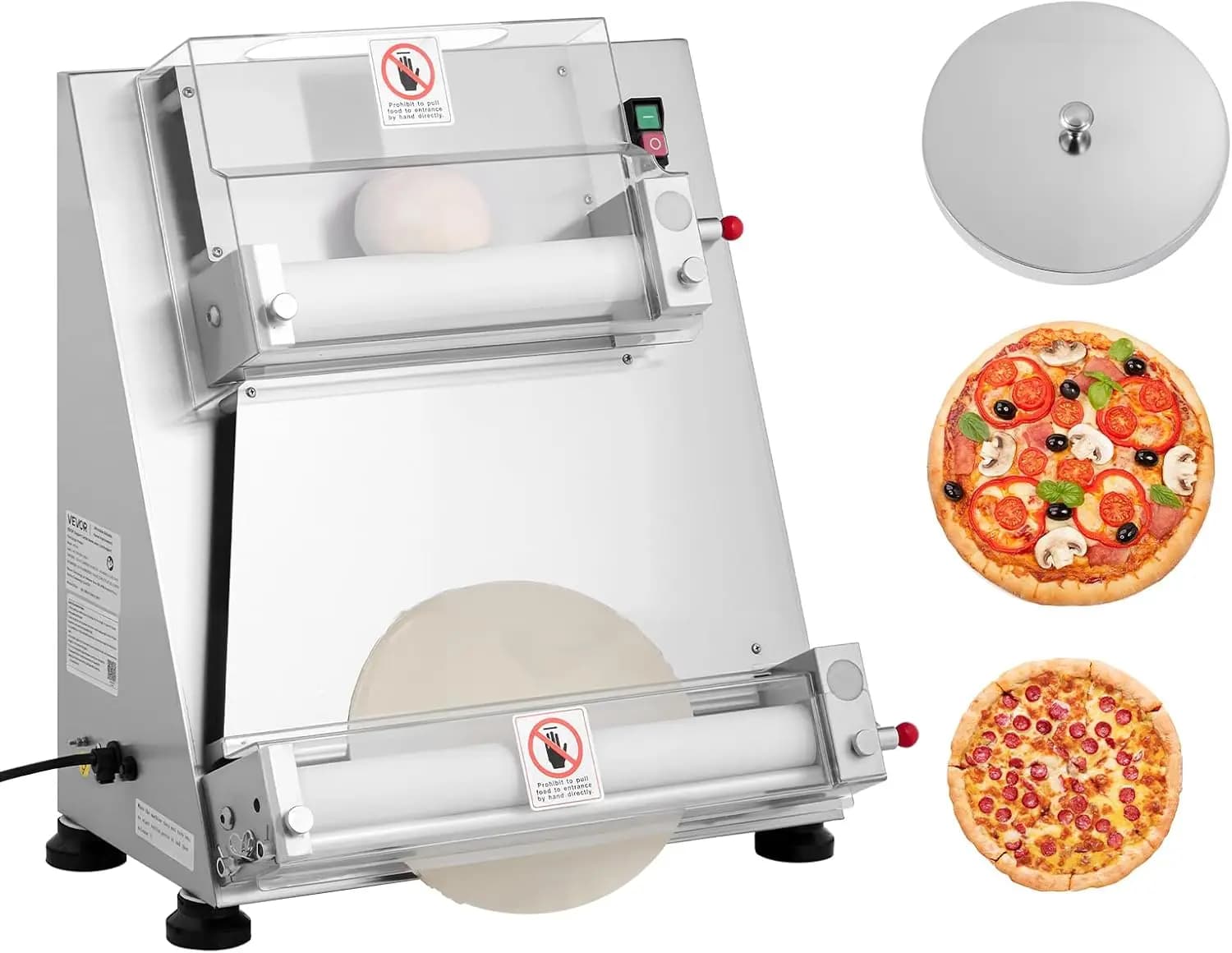 Macchina per stendere la pasta per pizza, semiautomatica, in acciaio inox, 3 16 pollici, pressa per pizza elettrica commerciale da 390W.
