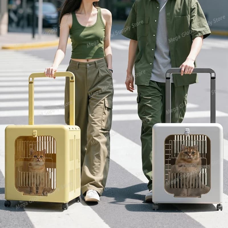 Foldable Cat Out Trolley Case Large Capacity Dog Cat Suitcase Trolley Dog Carriers Outdoor Travel Cat Carriers Car Pet Strollers