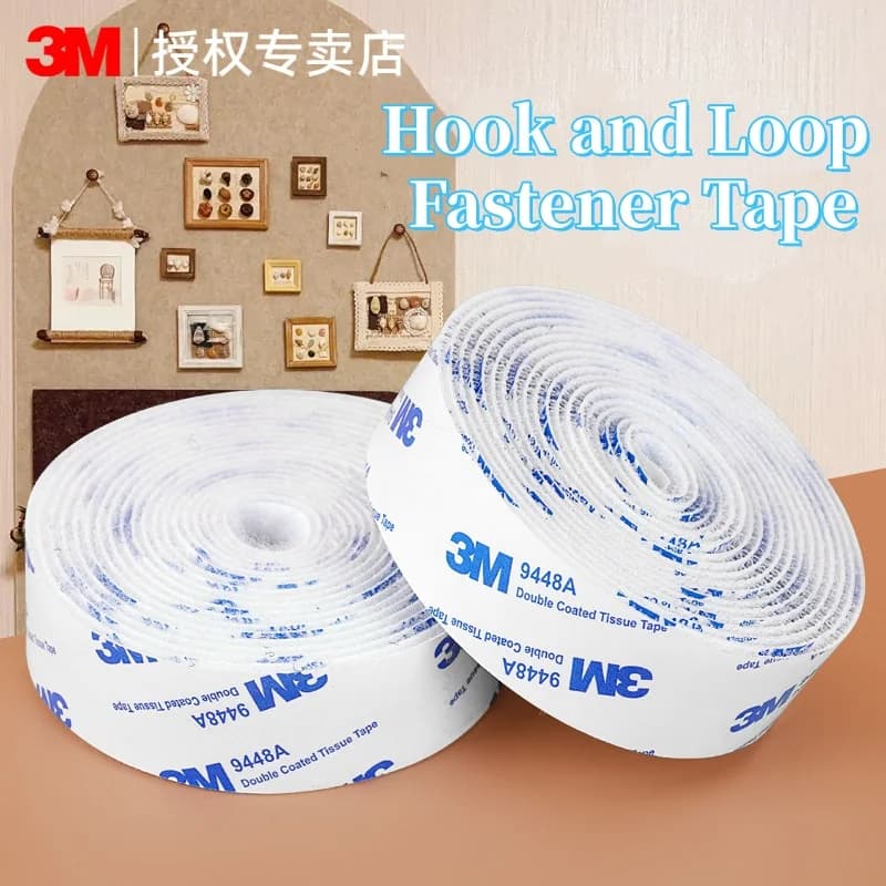 Nastro Biadesivo Forte 3M 9448A Bianco, Adesivo Non Lasciante Tracce, Nastro a Strappo Resistente alle Alte Temperature