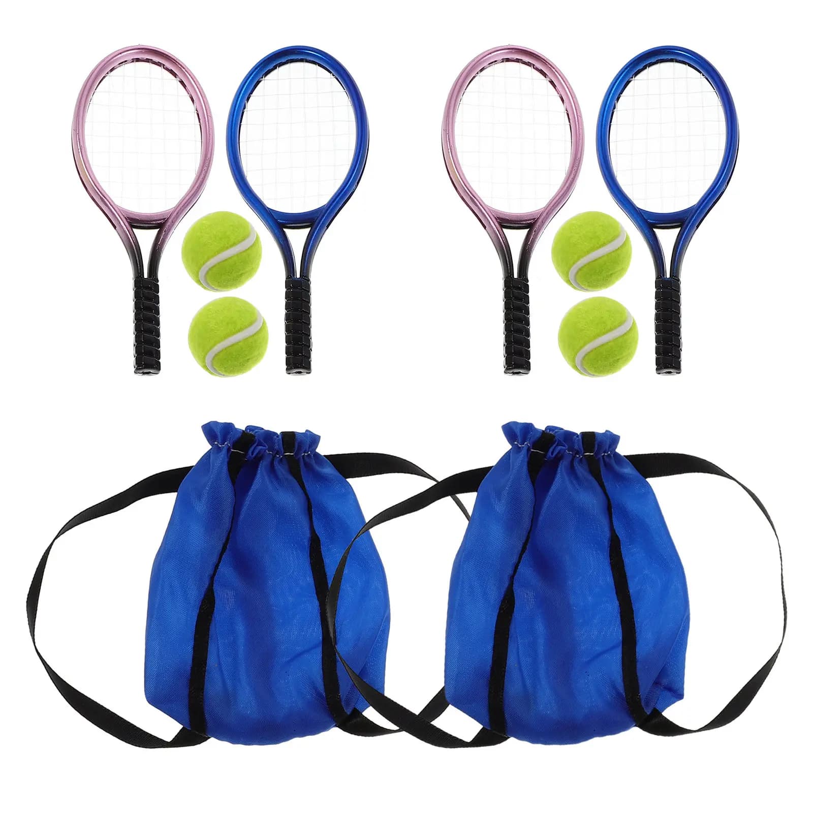 2 set di racchette da tennis in miniatura, accessori sportivi realistici per la decorazione della casa delle bambole, giochi di ruolo per bambini