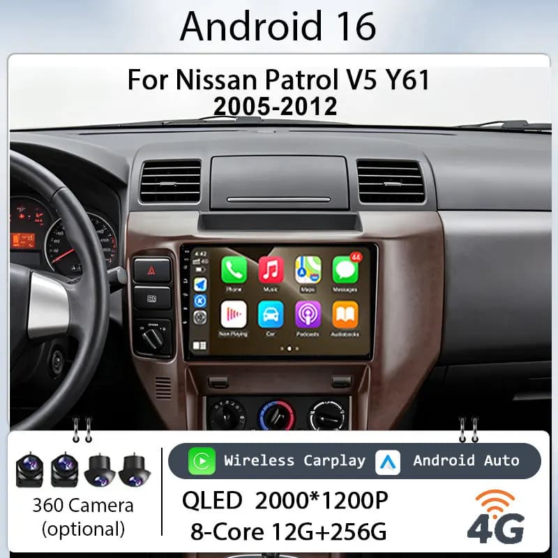 for Nissan Patrol V5 Y61 2005-2012 Car Stereo 9" Android 16 Wireless CarPlay GPS Bluetooth 4G DSP IPS HD Touch Screen Multimedia