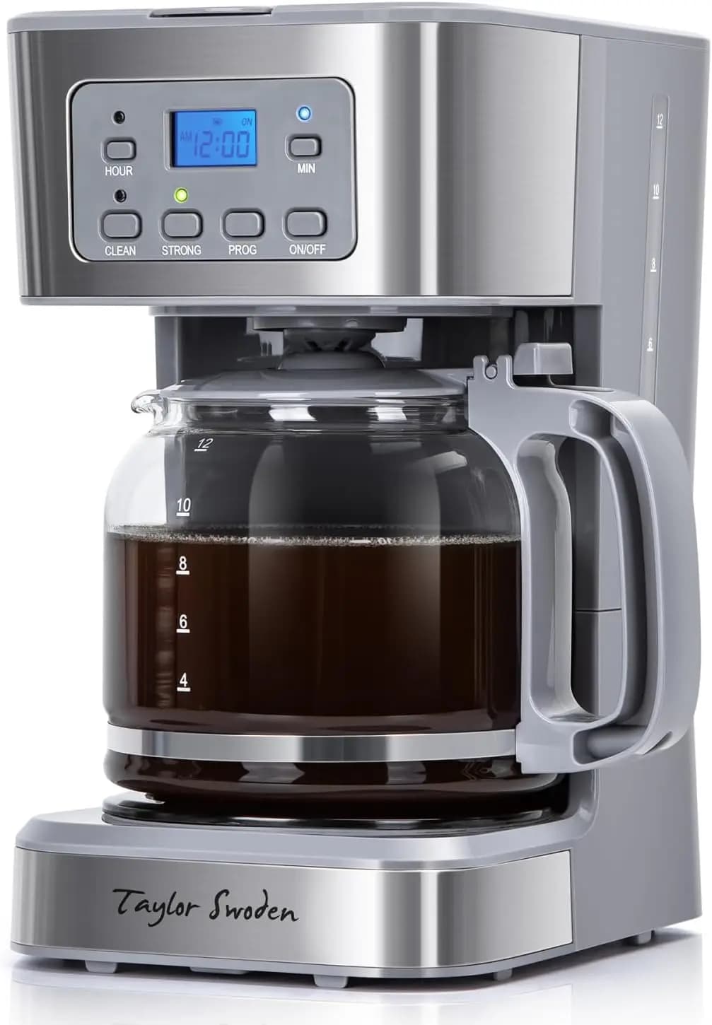 Caffettiera programmabile da 12 tazze con forte preparazione, spegnimento automatico, caraffa in vetro per ufficio domestico