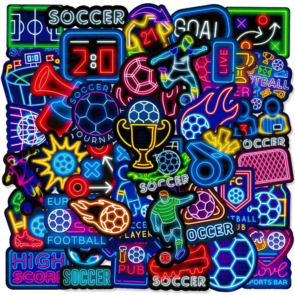 50 pezzi stile neon calcio allegria gioco di calcio adesivo cartone animato laptop fai da te bagagli skateboard graffiti decalcomanie divertimento per giocattoli per bambini regali