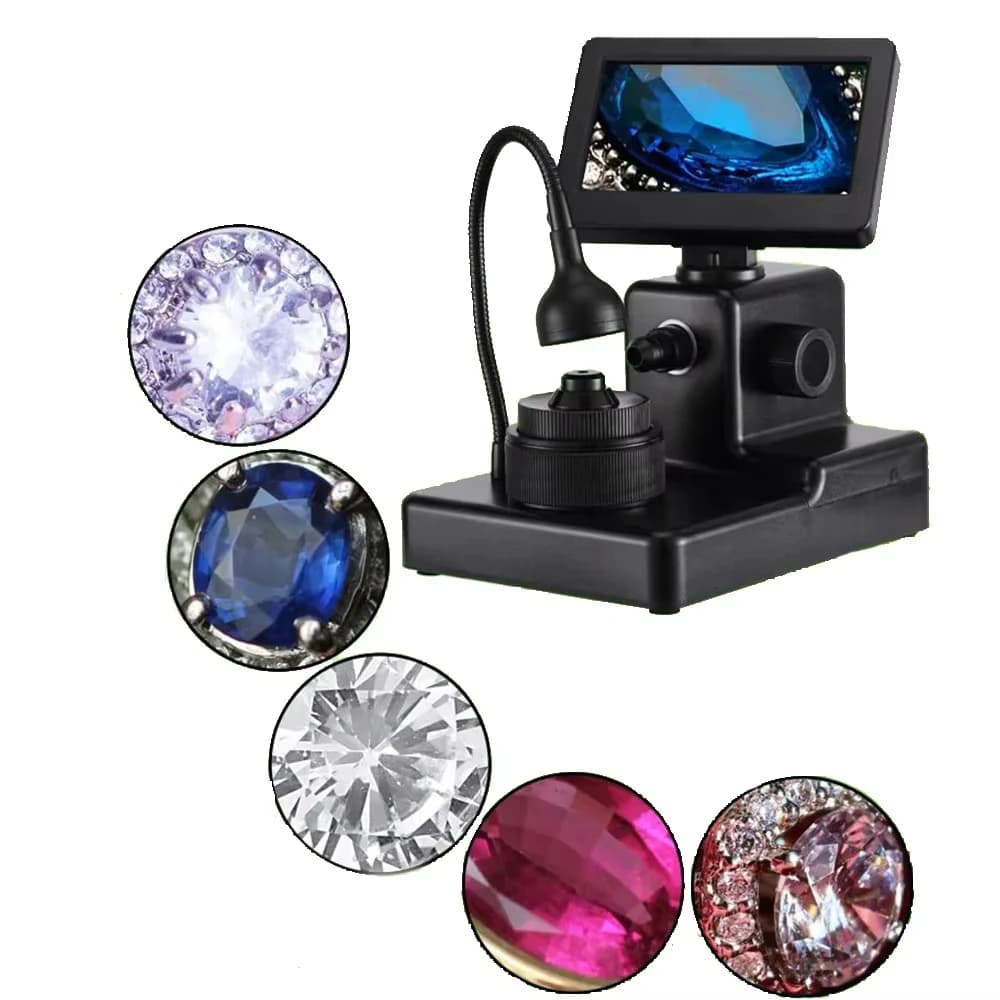 HJ-1000 Microscopio con visualizzazione del codice della cintura diamantata con schermo LCD HD da 4,3 pollici per visualizzatore di iscrizione del diamante sfuso 50X-1000X