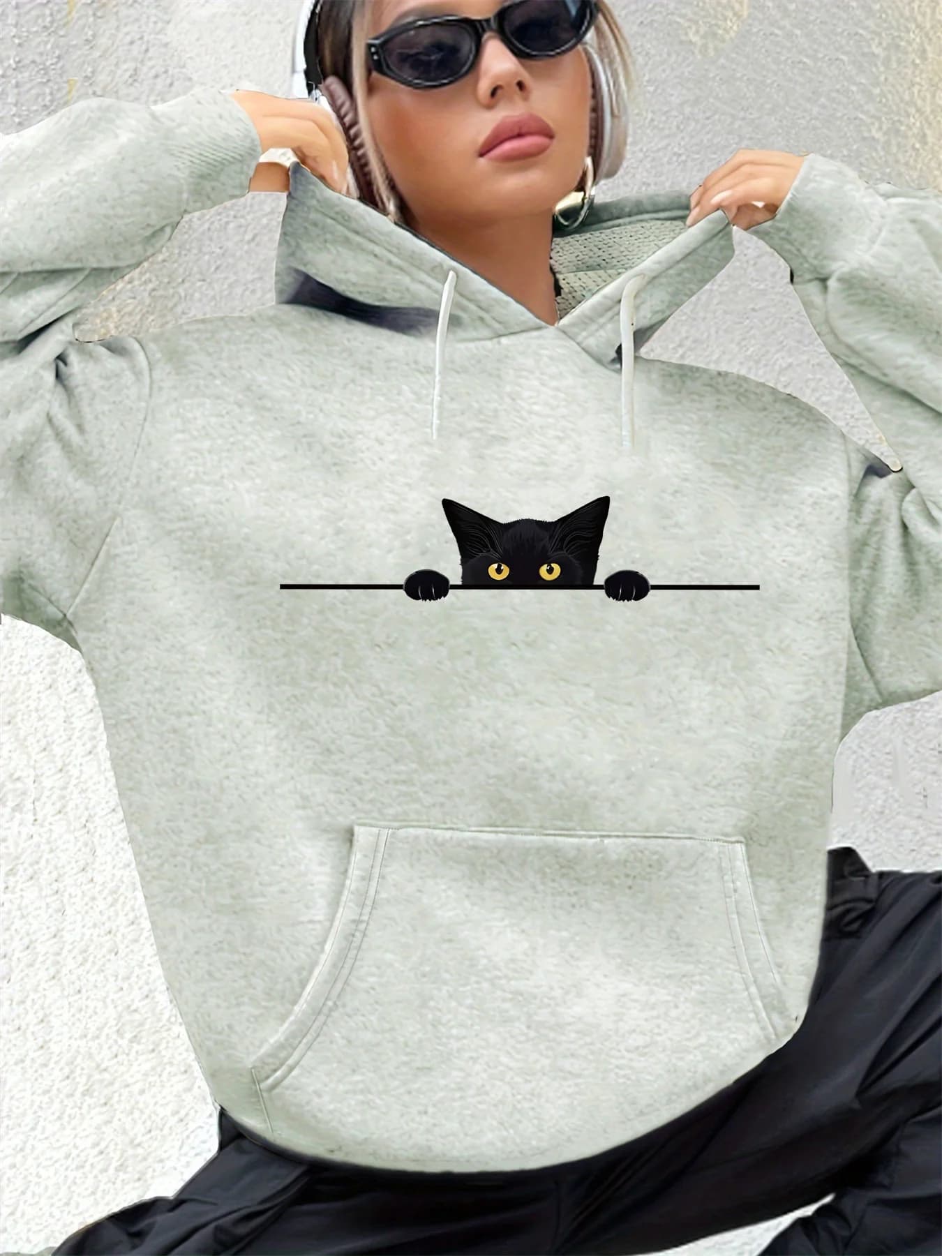 Felpa con cappuccio a maniche lunghe in pelle scamosciata stampata con motivo casual allentato caldo autunno e inverno da donna