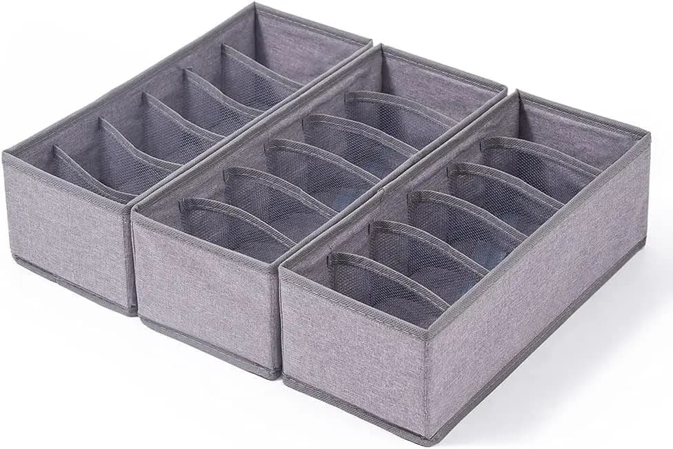 Set di 3 Divisori Organizzatori per Cassetti per Calzini, Biancheria Intima e Vestiti, Scatole Pieghevoli per Armadio e Camera da Letto