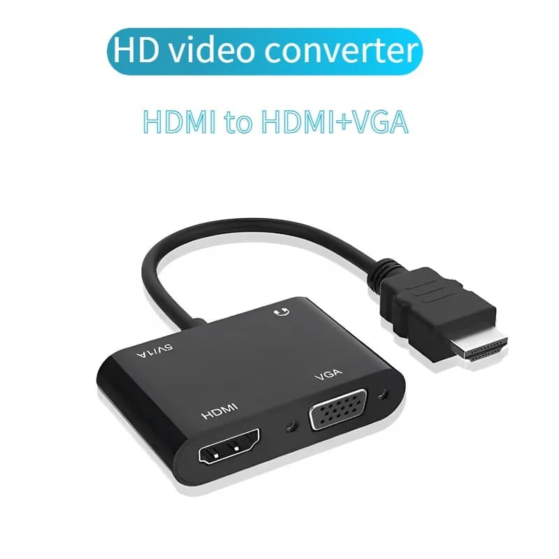 HDMI-compatible VGA Adapter with HDMI Splitter 1080P Output 1 in 2 for Laptop Laptop Monitor Projectors