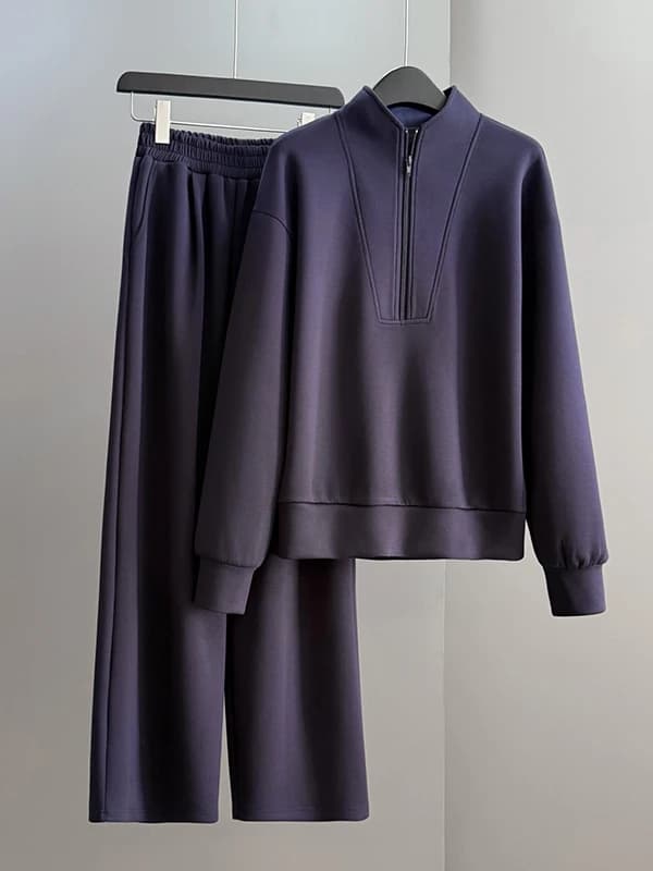 Fashionable Casual Sportswear Set Women's Stylish Ageless Hoodie Wide Leg Pants Two Piece Set Winter 2026 Trendy Outfit