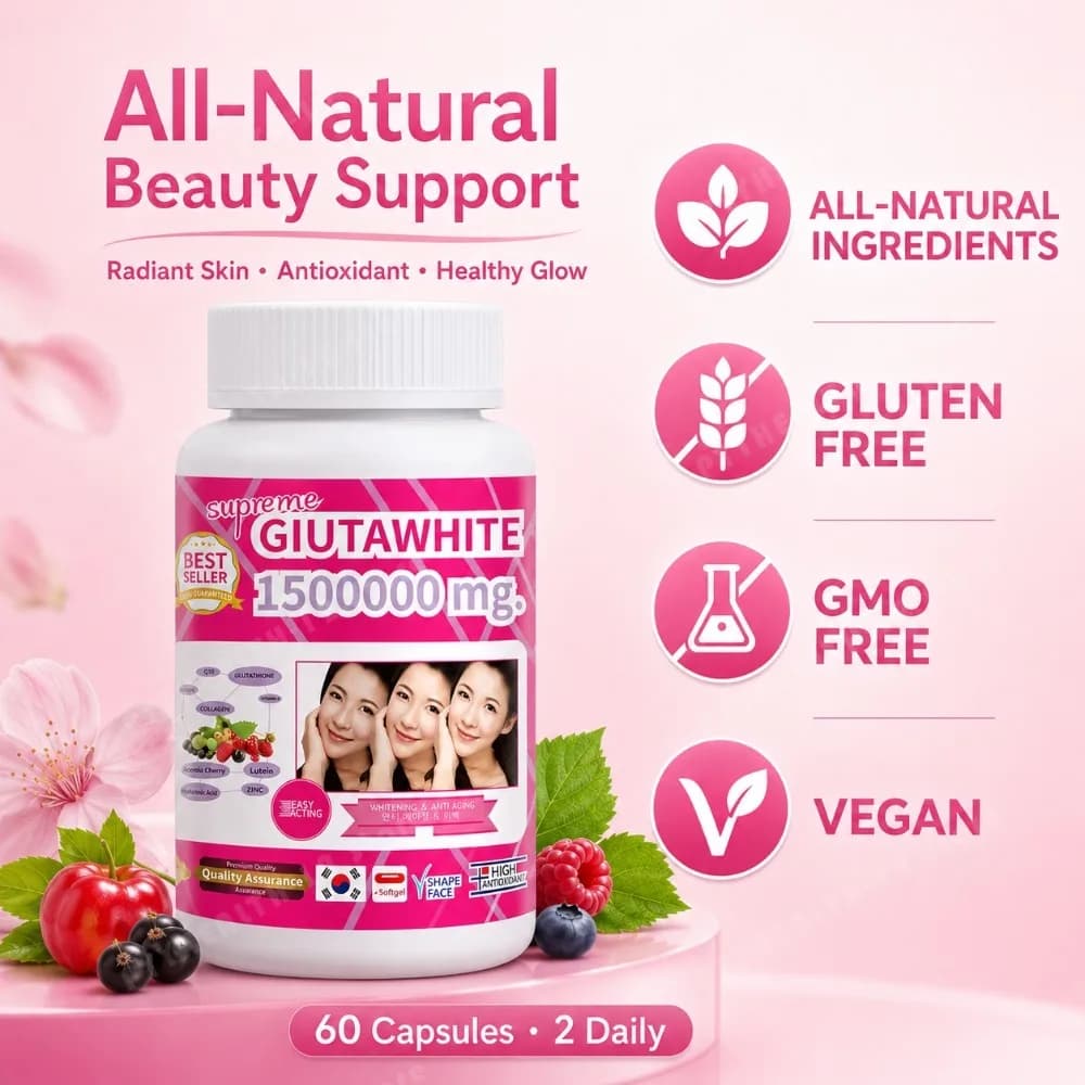 Capsule di L-Glutatione e Collagene con Vitamina C e Acido Ialuronico, Integratore Antiossidante per la Luminosità Quotidiana della Pelle, 60/100 Softgel