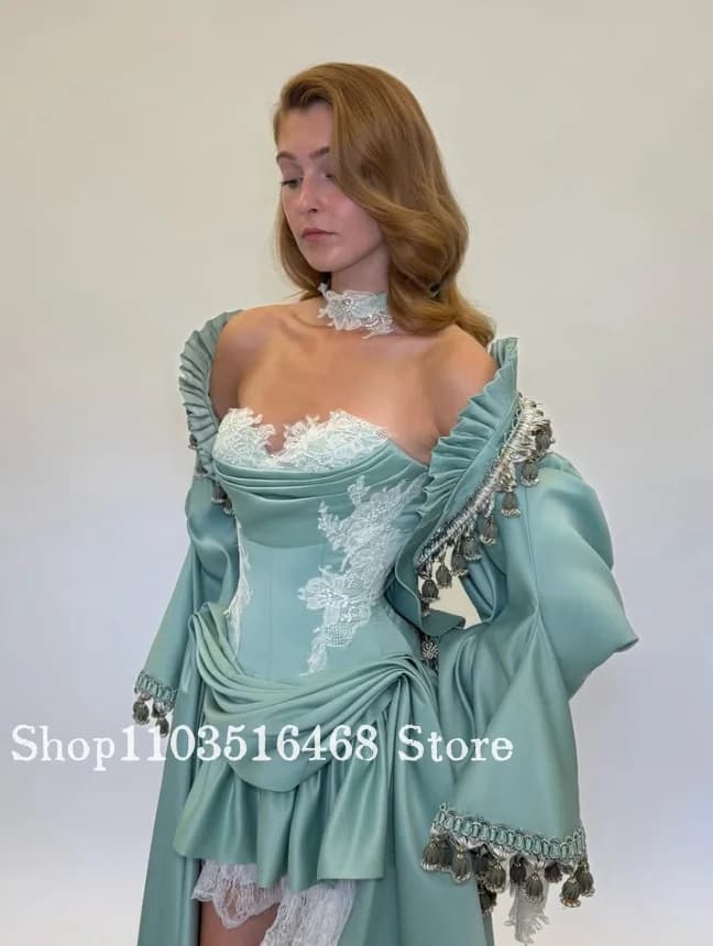 Customized Mint Green Vintage Victorian Ball Gown Lace Strapless PuffedSleeve Evening Gown Rococo Birthday Party Dress Halloween