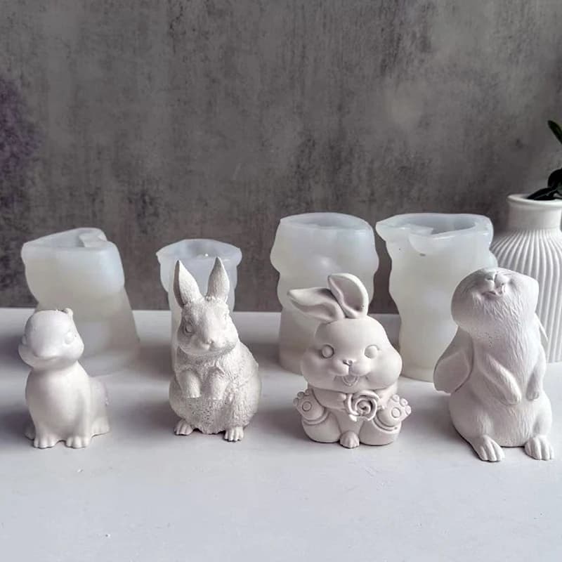 Multi-style Rabbit Silicone Candle Mold Easter Animal Cute Rabbit Aromatherapy Plaster Soap Resin Mould 3D Crafts Casting Tool