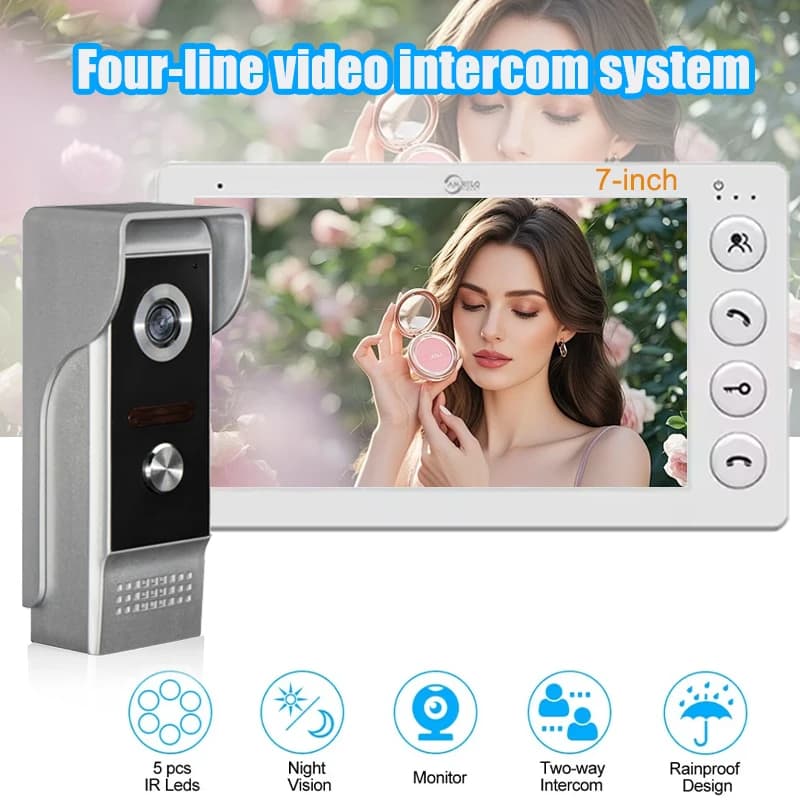 Campanello in metallo, impermeabile e resistente al freddo, sistema videocitofonico domestico da 7 pollici, serratura per visione notturna esterna, videocitofono