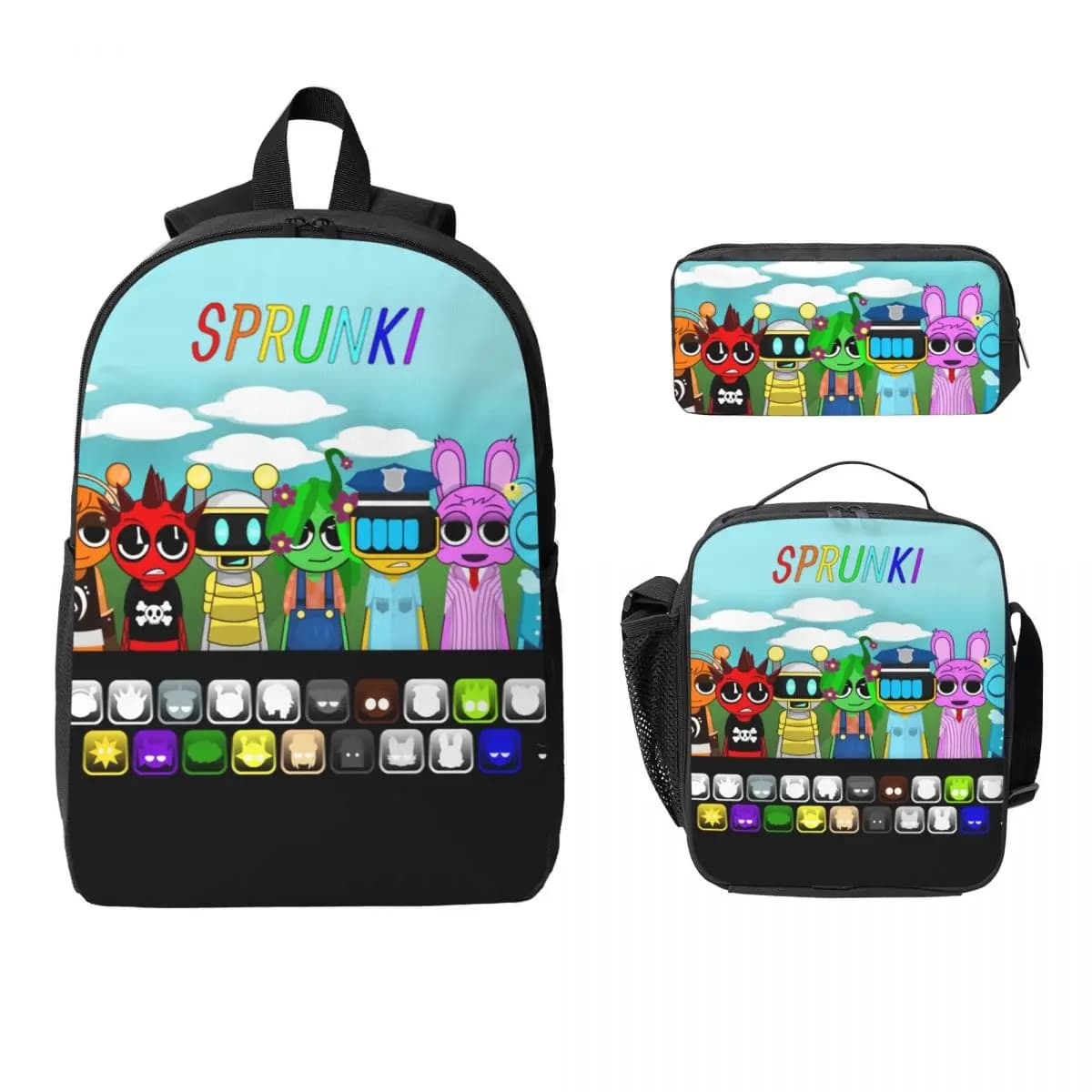 Sprunki Rejoyed Zaino per bambini Lunch Box Borse per penne per ragazzi Ragazze Zaini per asilo Set di zaini per libri