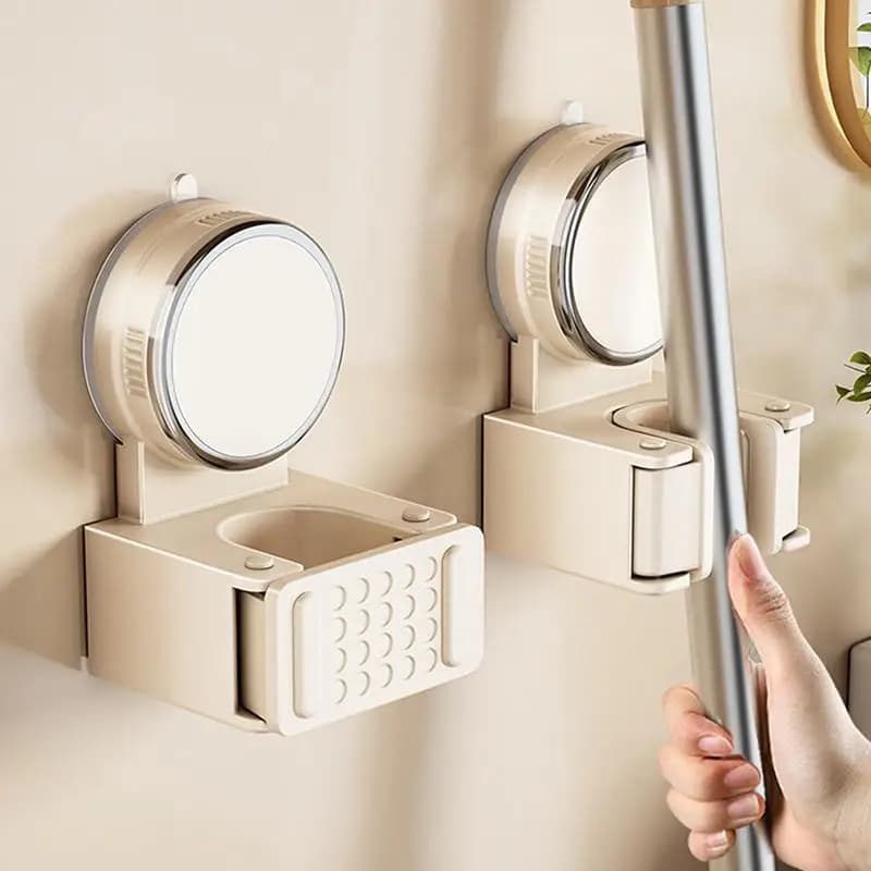 Supporto per scopa a ventosa da parete senza foratura, gancio per porta del bagno - Supporto per scopa a clip per la pulizia