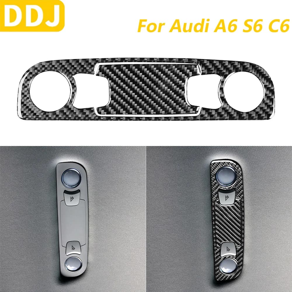 For Audi A6 S6 C6 2005-2011 Carbon Fiber Rear Roof Reading Light Lamp Panel Decorative Cover Accessories Auto Adhesive Decoration
