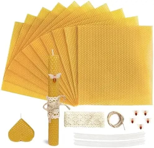 Kit Candele in Cera d'Api Lacaser - 10 Fogli + Ornamenti, Stoppini, Pizzo e Corda per Candele Fai-da-Te