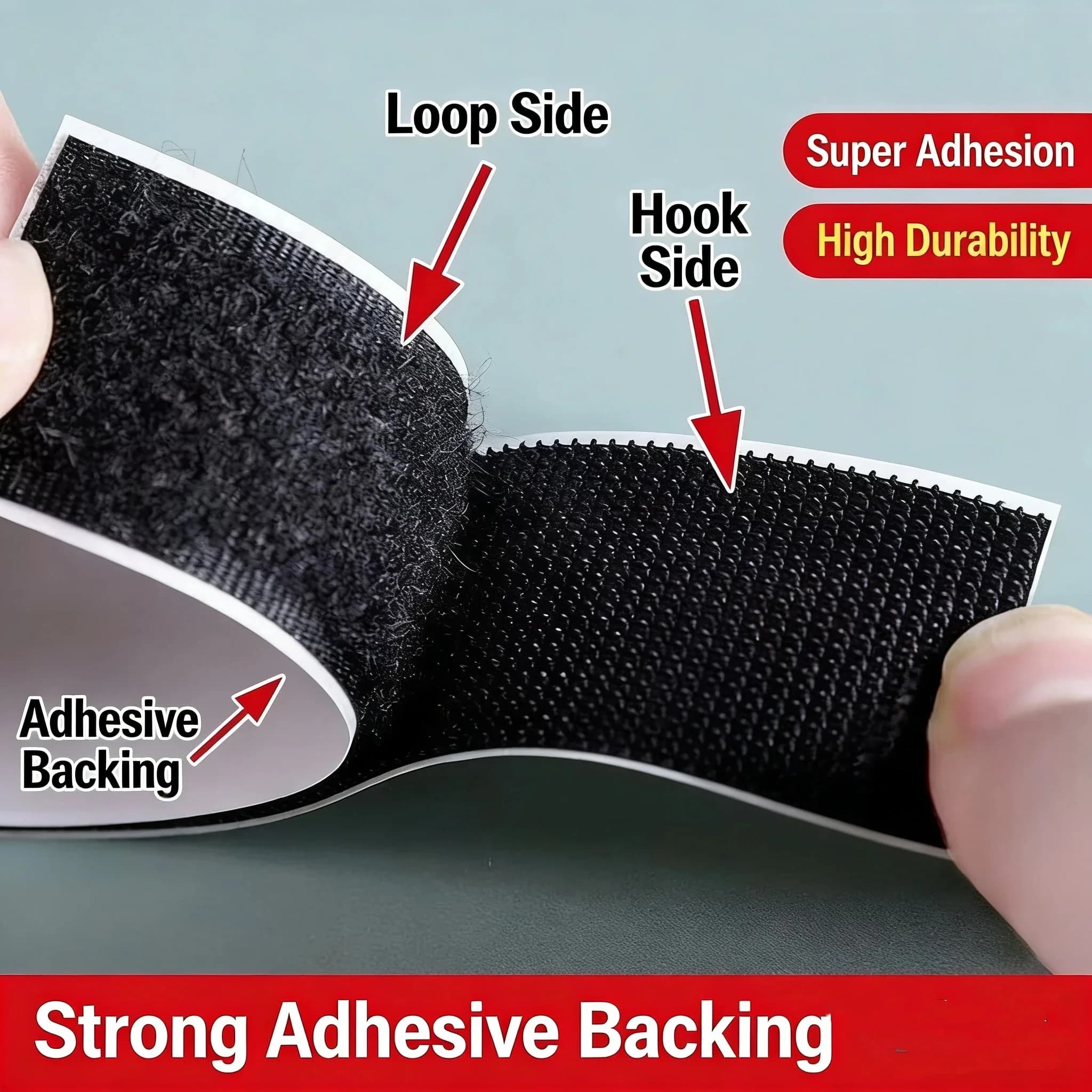1/5m Black Double-Sided Self Adhesive Strong Non-Trace High Temperature Resistant Hook and Loop Fastener Tape