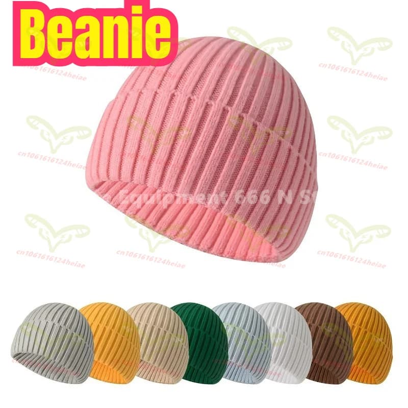 Autumn Winter Soft Knitted Beanie Thick Stripes Cuffed Design Oversized Brim Windproof Ski Hat Unisex