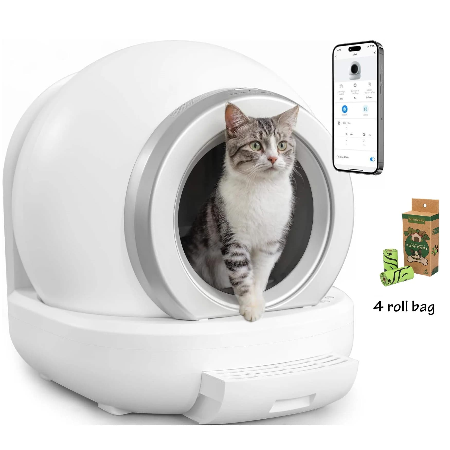 Pet Dog Large Automatic Self-Cleaning Cat Litter Box APP Controlled 2.4GHz Wi-Fi Supported Made of Durable Plastic