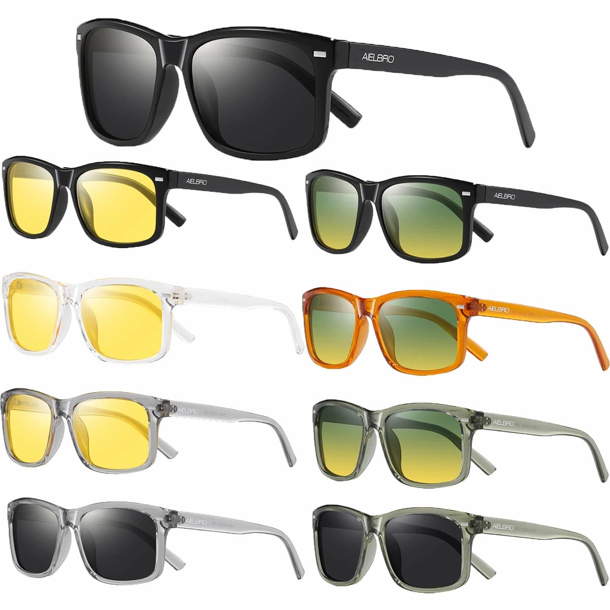1SET Occhiali da sole sportivi polarizzati quadrati per uomo e donna, montatura leggera in PC, protezione UV400, ideali per la guida, la pesca, il ciclismo