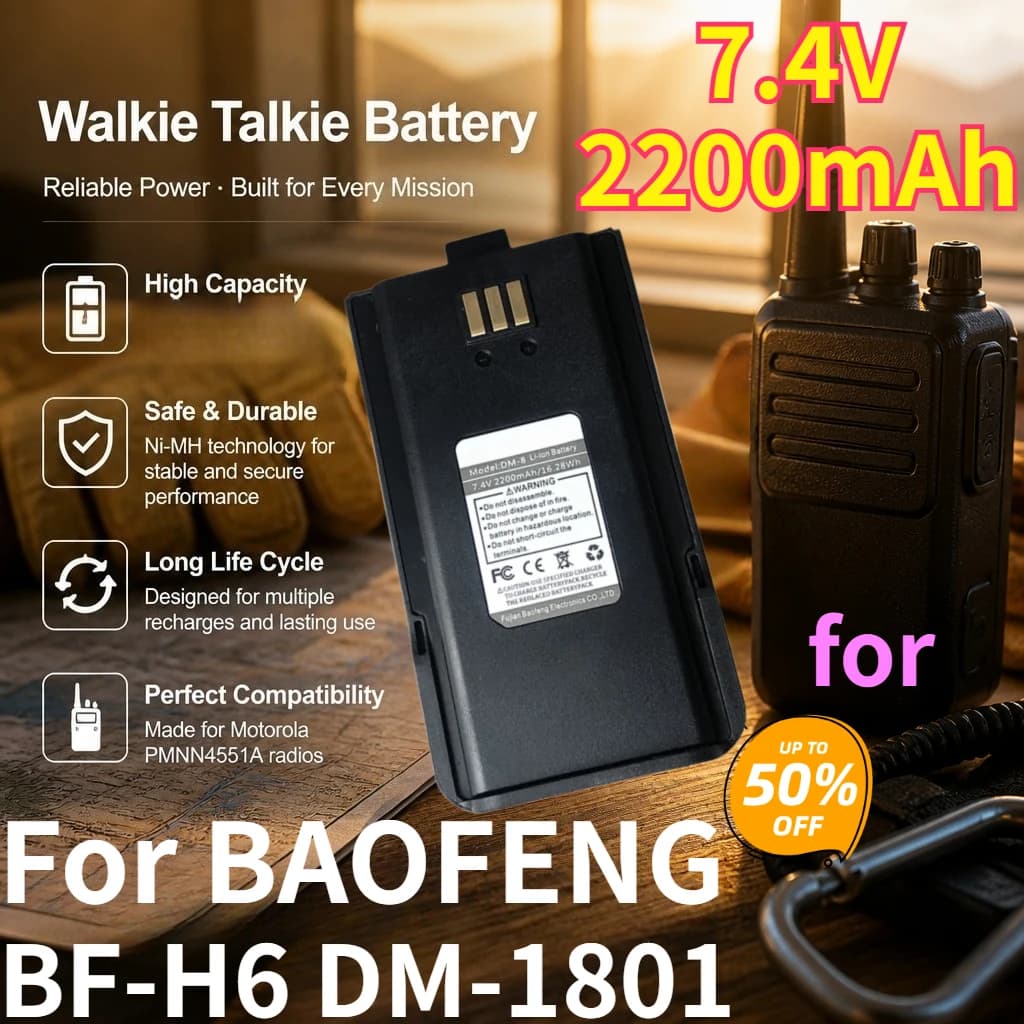 High Quality 7.4V 2200mAh 16.28Wh Walkie Talkie Batteries for BAOFENG BF-H6 DM-1801 Replace Universal Lithium Battery in Stock